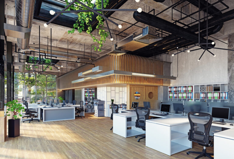 Sleek modern office interior renovated by SSR Elegant Renovations, featuring glass partitions and new flooring in Metro Vancouver and Lower Mainland.